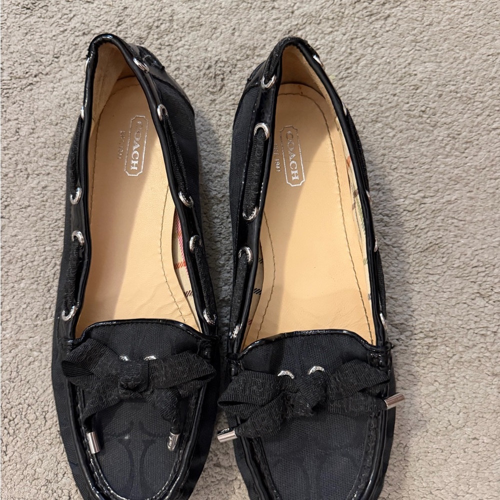 Coach Carisa Black Bow-Trim Driving Loafers